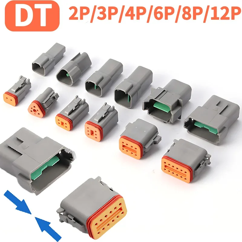 1Set Deutsch ​​DT04/DT06 Connector Set | 2-12Pin Waterproof Kit with 22-16AWG Terminals for Automotive Harsh Environments​
