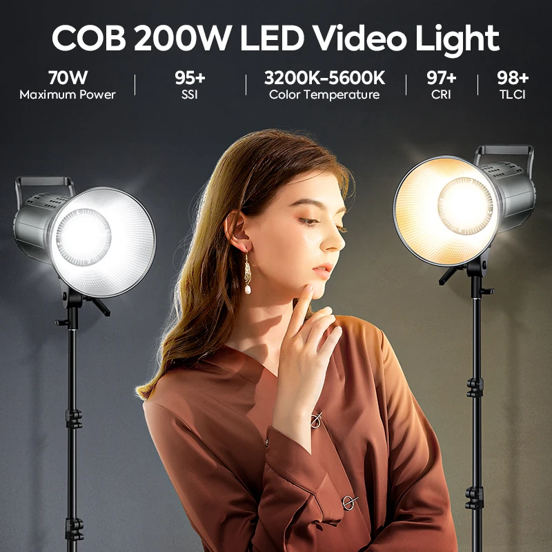 Luce Video per fotografia da 200W per riprese 3200K-5600K illuminazione completa bicolore con supporto bokens, per fotocamera Softbox Tikok ,CRI 97 +