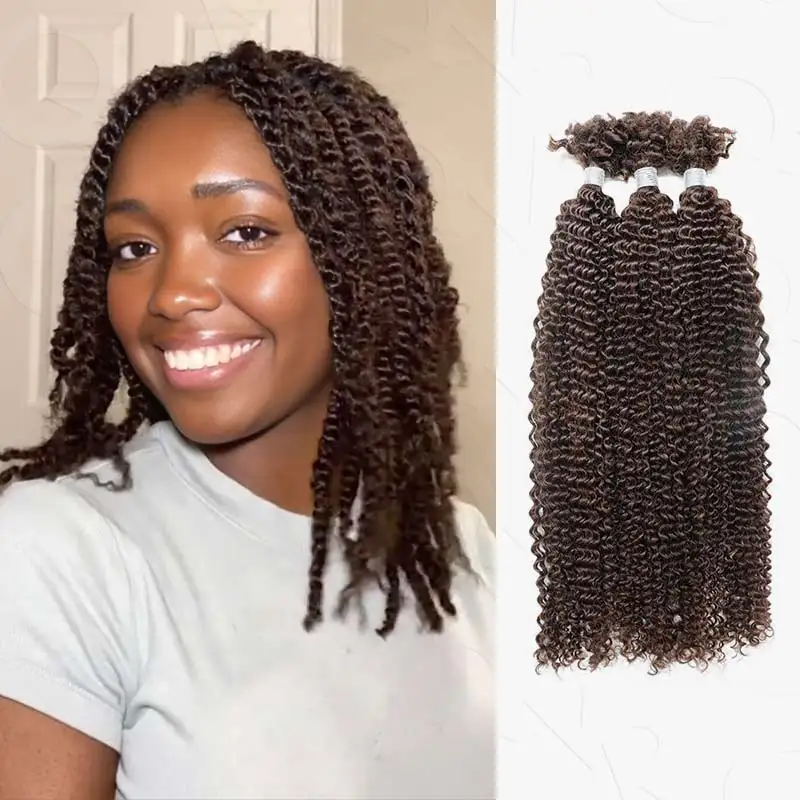 Kinky Twist Crochet Braiding Hair 100% Human hair Bundles Sleek Curly Human Hair Bulks QVR 3 PCS Afro Kinky V Bulk Hair for