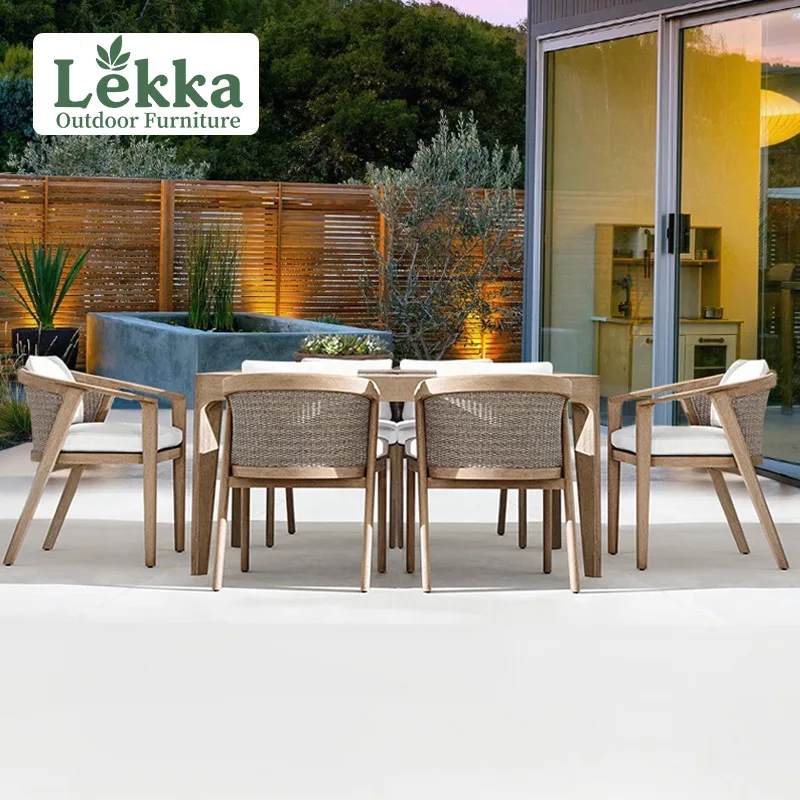 

Custom Outdoor Tables And Chairs Leisure Waterproof Solid Wood Tables Villa Terrace Garden Furniture Hotel Homestay Teak Tables