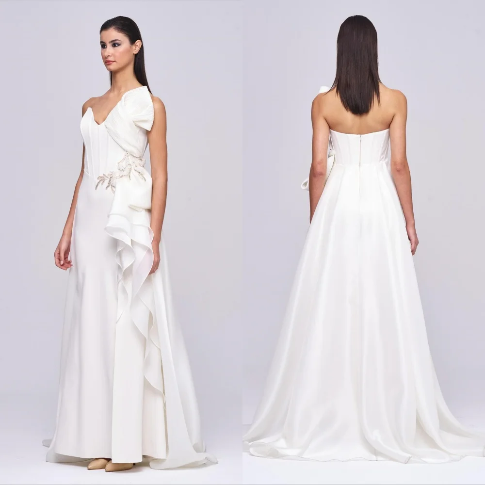 Customized Classic Jersey Sequined Pleat Pattern A-line Sweetheart Long Dresses Celebrity Exquisite Sparkle Matching