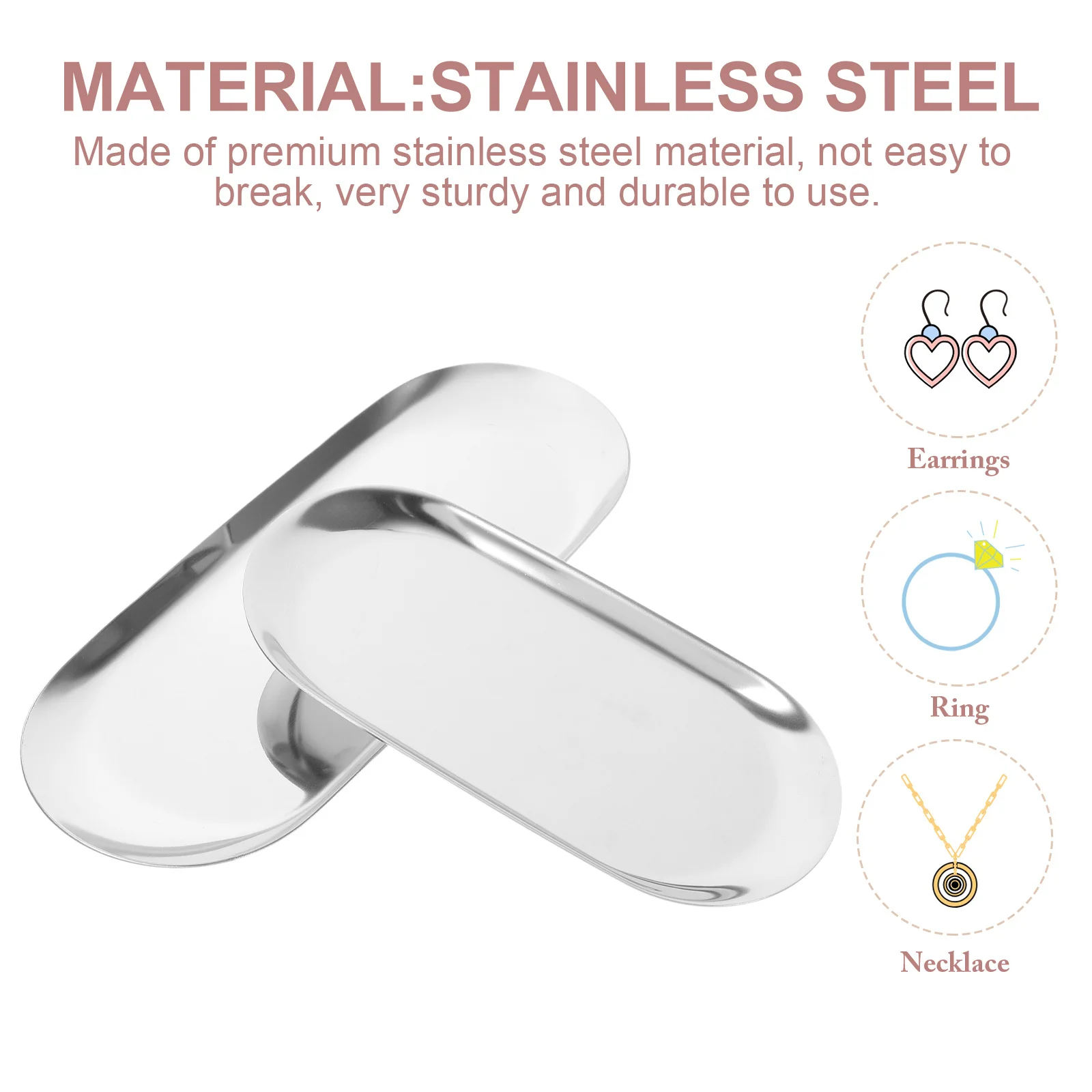 2 قطعة الفولاذ المقاوم للصدأ علبة مجوهرات معدنية البيضاوي تخزين طبق مجوهرات المنظم شاشة لسطح المكتب حامل مضمد الزينة