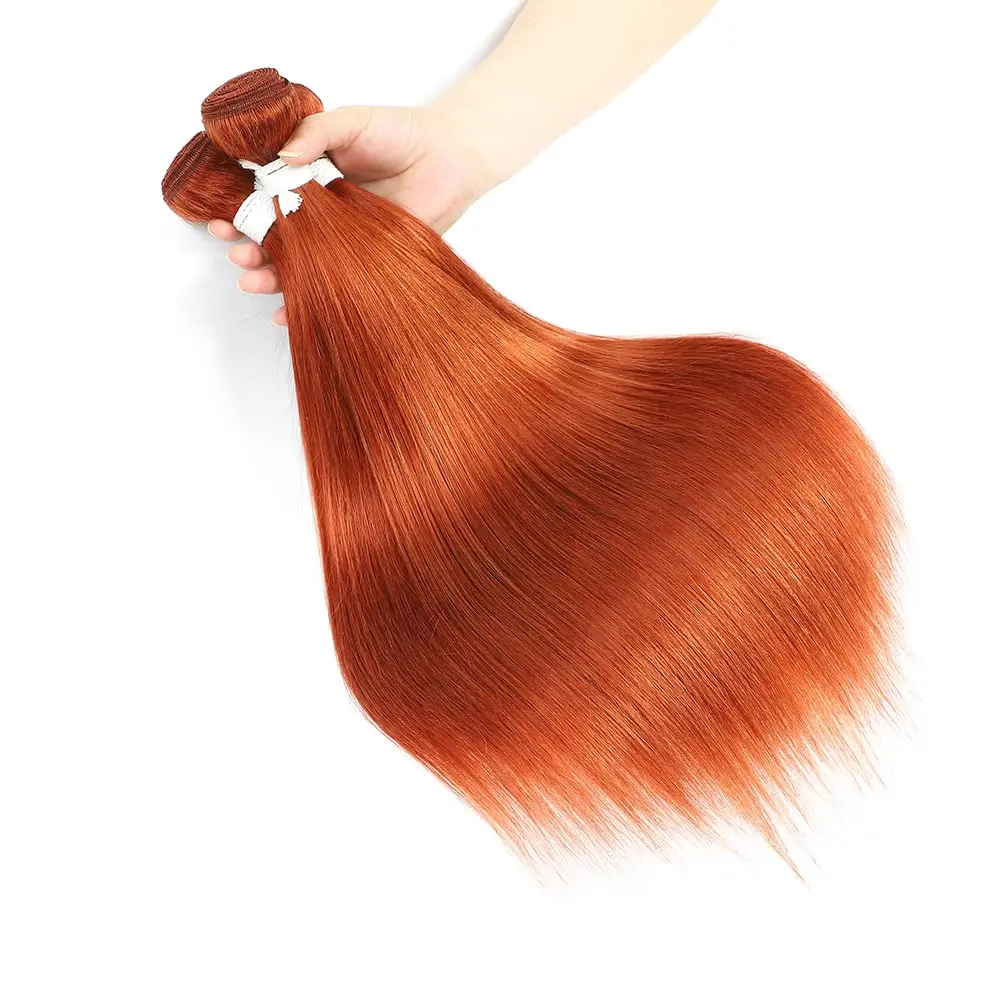 30 Inch Orange Ginger #350 Straight Bundles Human Hair 3/4 Bundles Brazilian Weaving 10A Virgin Hair Extensions for Black Women