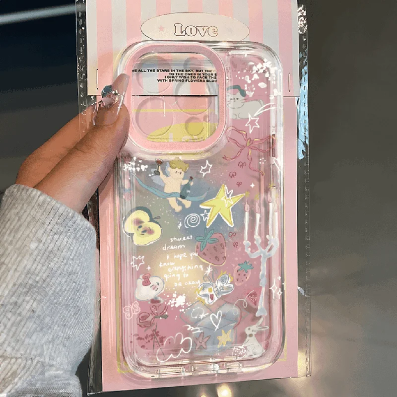 Cat Star Strawberry Bow Phone Case For iPhone 16 15 14 13 12 11 Mini Pro Max X XR XSMax 7 8 Plus Y2K Transparent Soft Back Cover