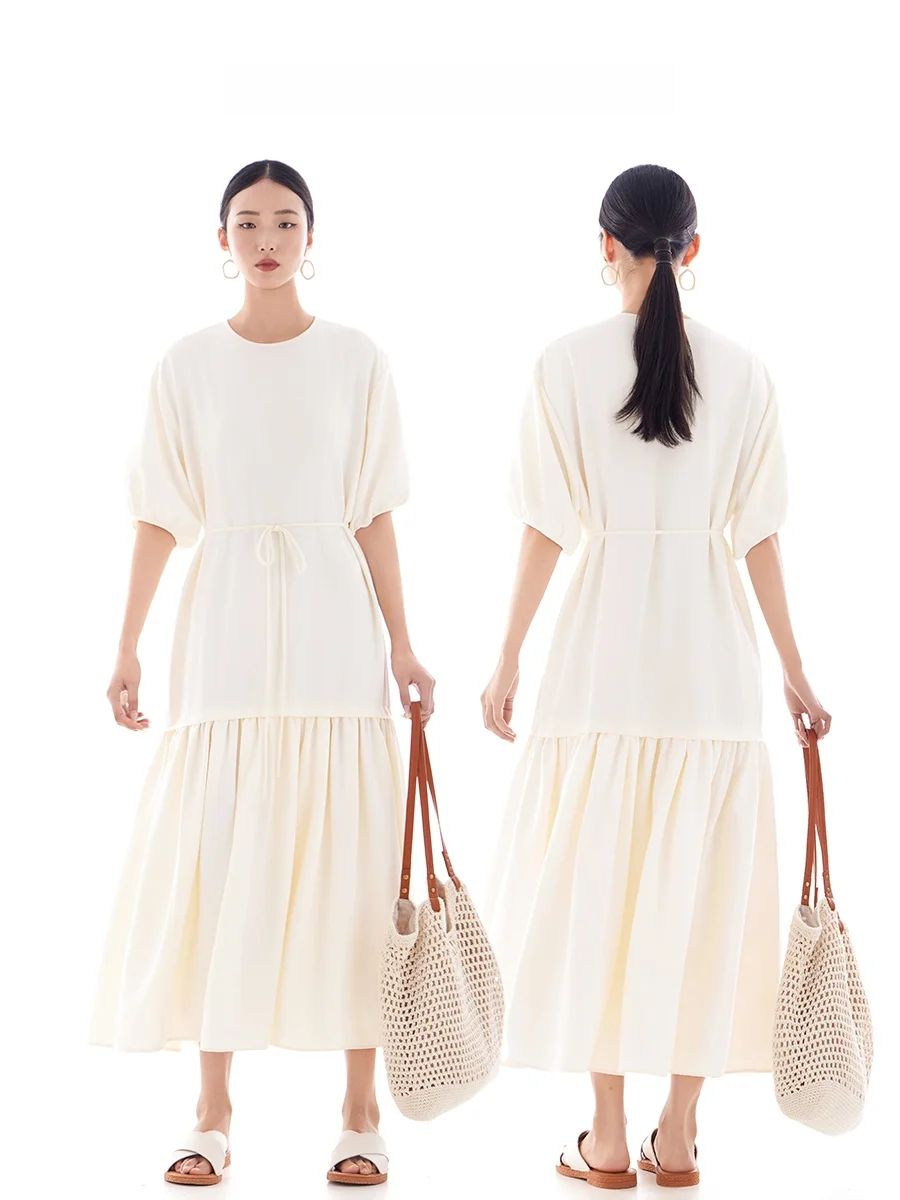 Ele Casual Long Dr round Ne ort Sve Straight Cut Loose Fit Beach Vaion Sle Dames Dr Zacht polyester mix