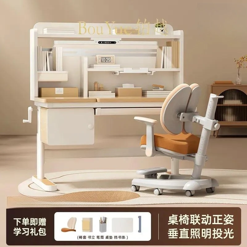 Adjustable Solid Wood Kids Study Desk and Chair Set Ergonomic Student Writing Table for Homework Primary School Children