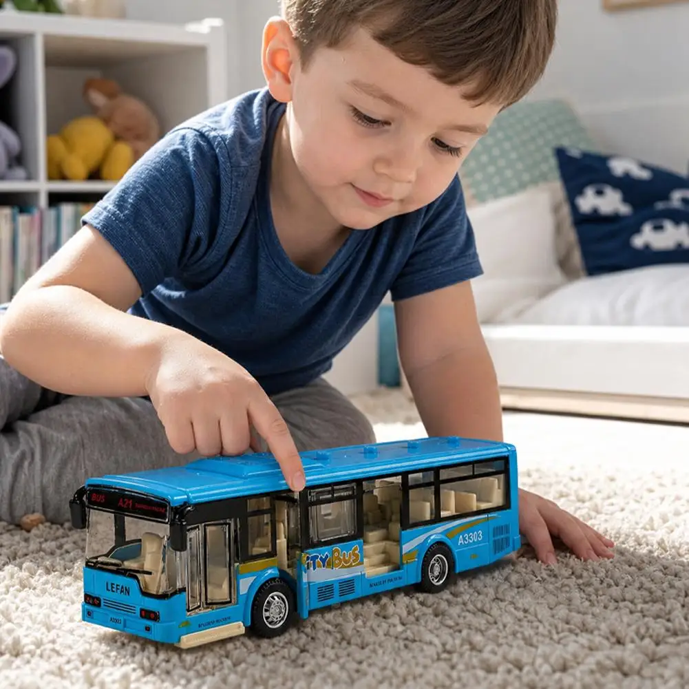 Children's Simulated City Bus Toy Model Inertial Vehicle Sightseeing Bus Educational Pretend Play Toy with Light Sound Effect