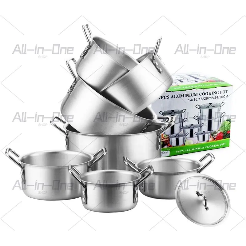 7 Piece Non Stick Aluminum Cookware Set, Cast Aluminum Cooking Pot for Home Kitchen Use