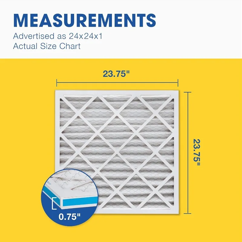 24x24x1 MERV 8 Pleated Air Filter, AC Furnace Air Filter, 4 Pack (Actual Size: 23 3/4