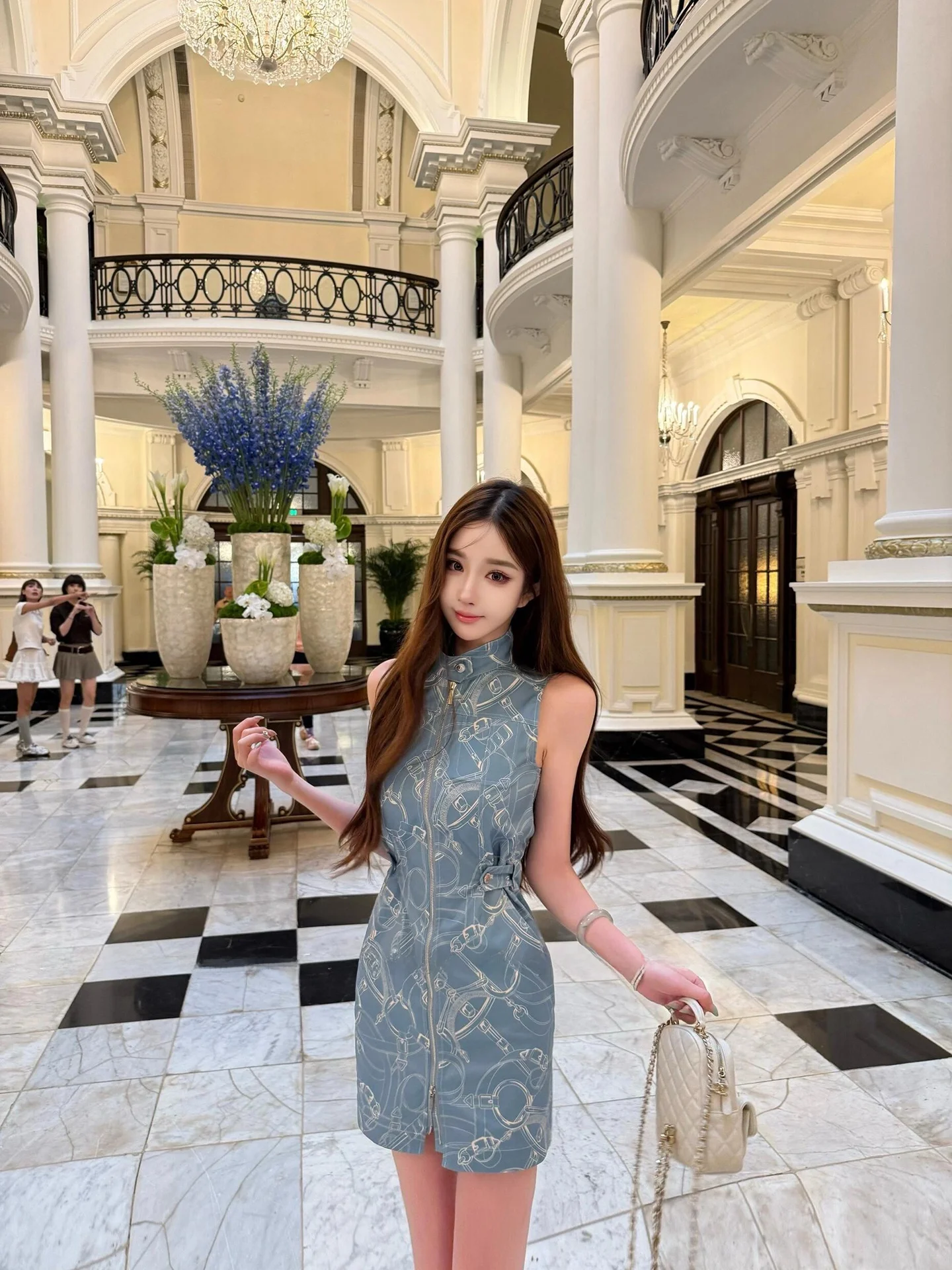 

Elegant Vintage Short Wrap around Skirt Dress Women's Sleeveless Fashionable Slim Fit Travel Ready Summer Season Zipper Closure