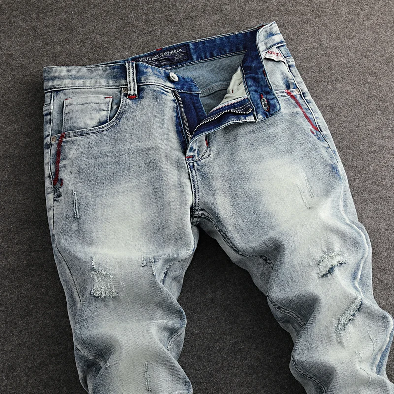 y2k new high-quality embroidered jeansY2K stretch slim fit nostalgic retro washed blue men's jeans hip-hop brand pants homb