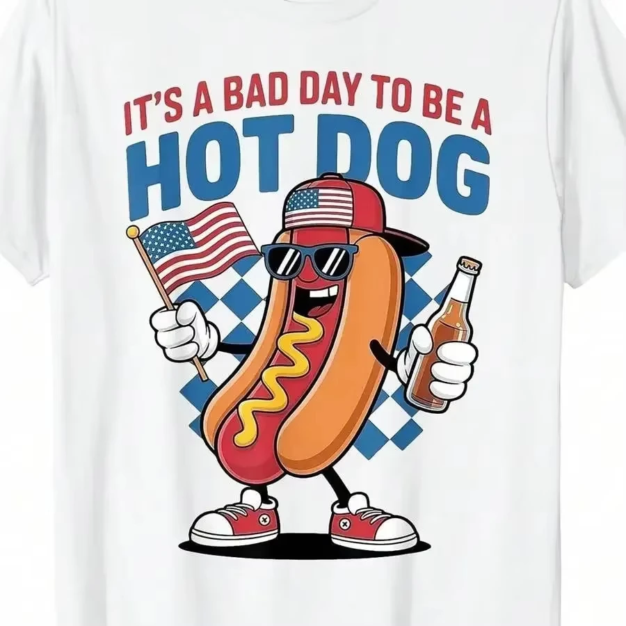 It's A Bad Day To Be A Hotdog T-ShirtMen's Casual Versatile All-Season Inner Wear, Summer Printed T-Shirt