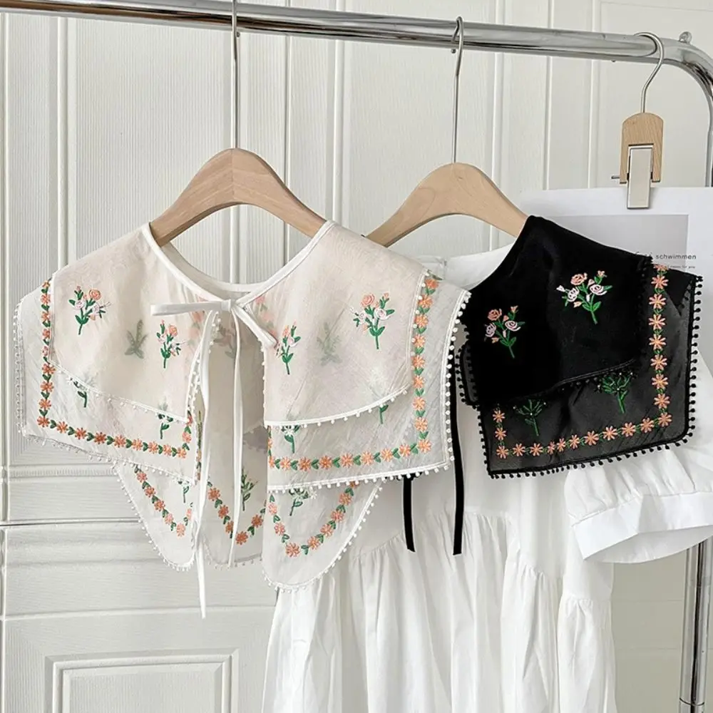 Cape Embroidered Floral Fake Collar Embroidery Double-layer Small Shawl Countryside Style Korean Style Flower Scarves Women