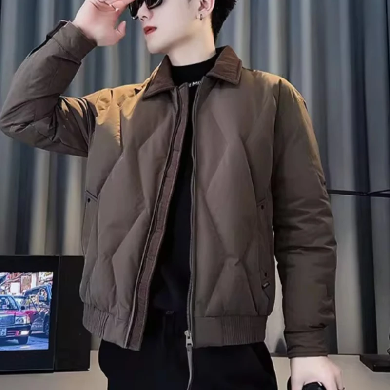 

Зимняя куртка 2025 года, мужская повседневная деловая толстая и теплая куртка с лацканами, модное свободное социальное пальто, уличная одежда, парки-пуховики