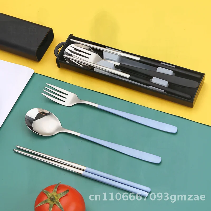 

304 Stainless Steel Korean Style Portable Tableware Set - Spoon Chopsticks Fork Three-Piece Set for Outdoor Travel And Students