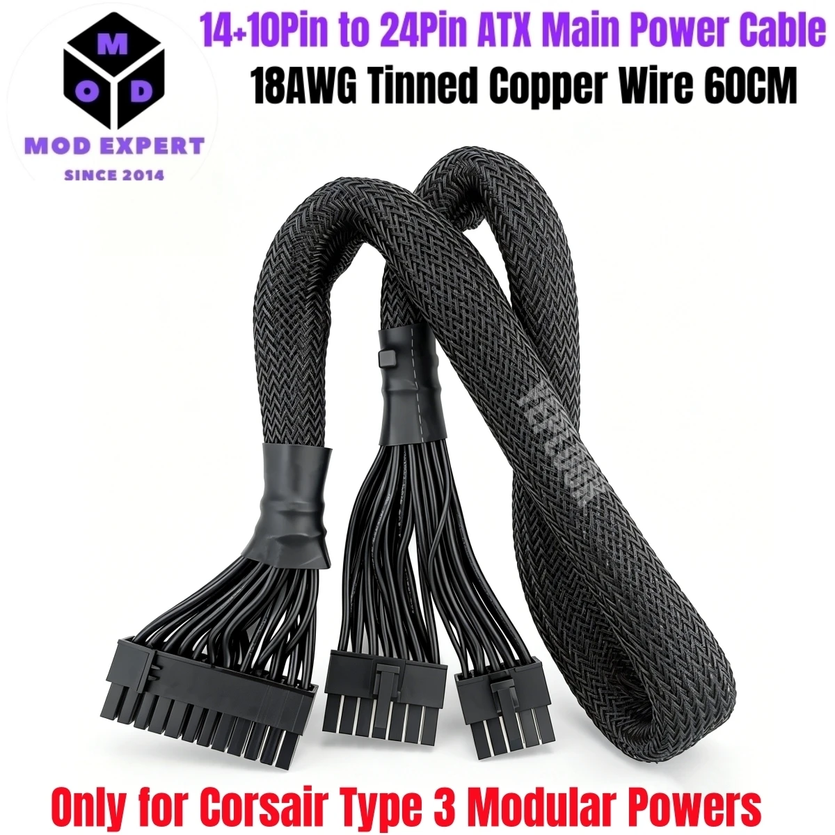 

14+10Pin to 24Pin ATX Motherboard Power Cable for Corsair Type 3 RM Gold RM1000, RM850, RM750, RM650, RM550, RM450 Modular Power