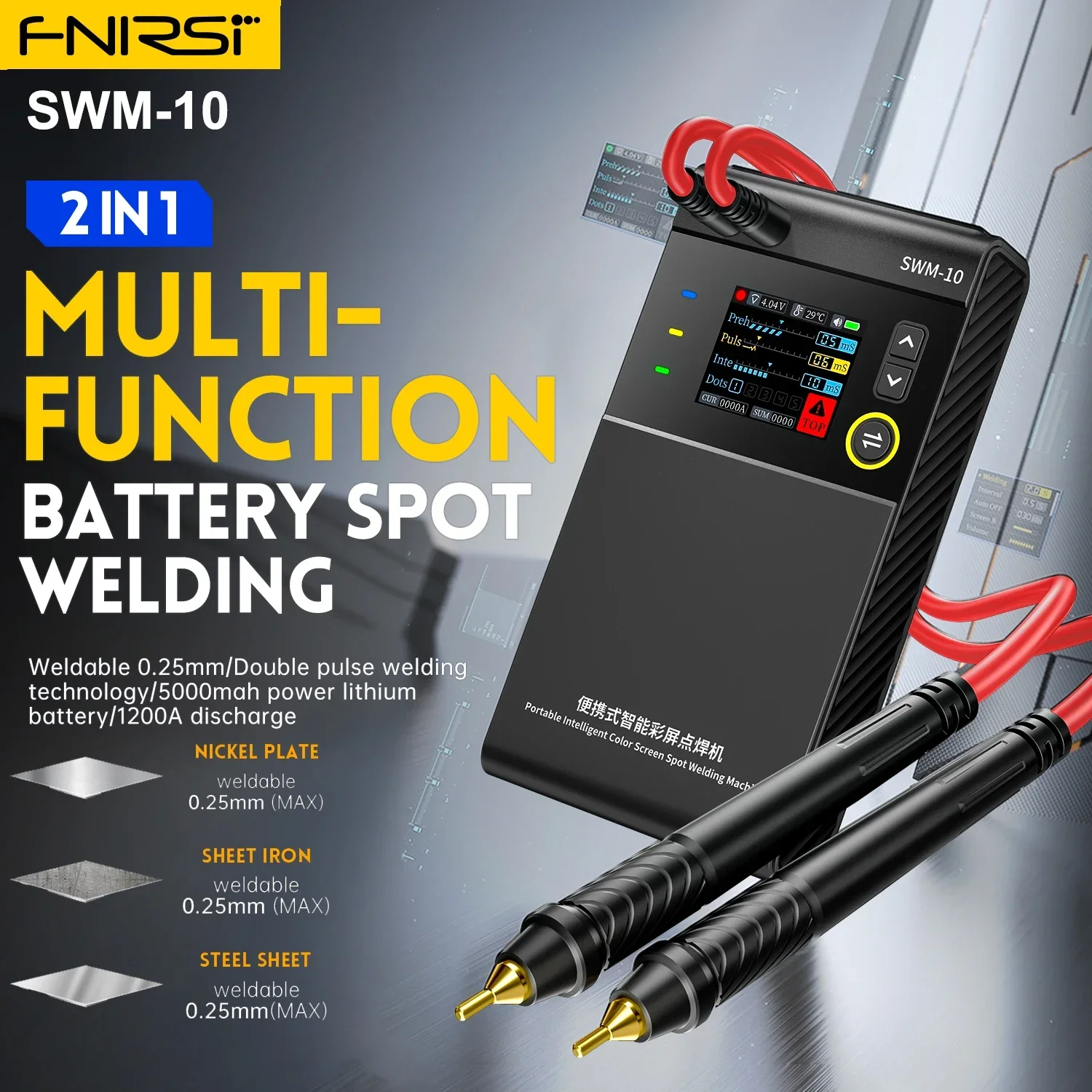 

FNIRSI SWM-10 Welding Machine Portable 4-Position Adjustable Battery Spot Welder, Adjustable Up To 0.25mm 5000mah 18650 Battery