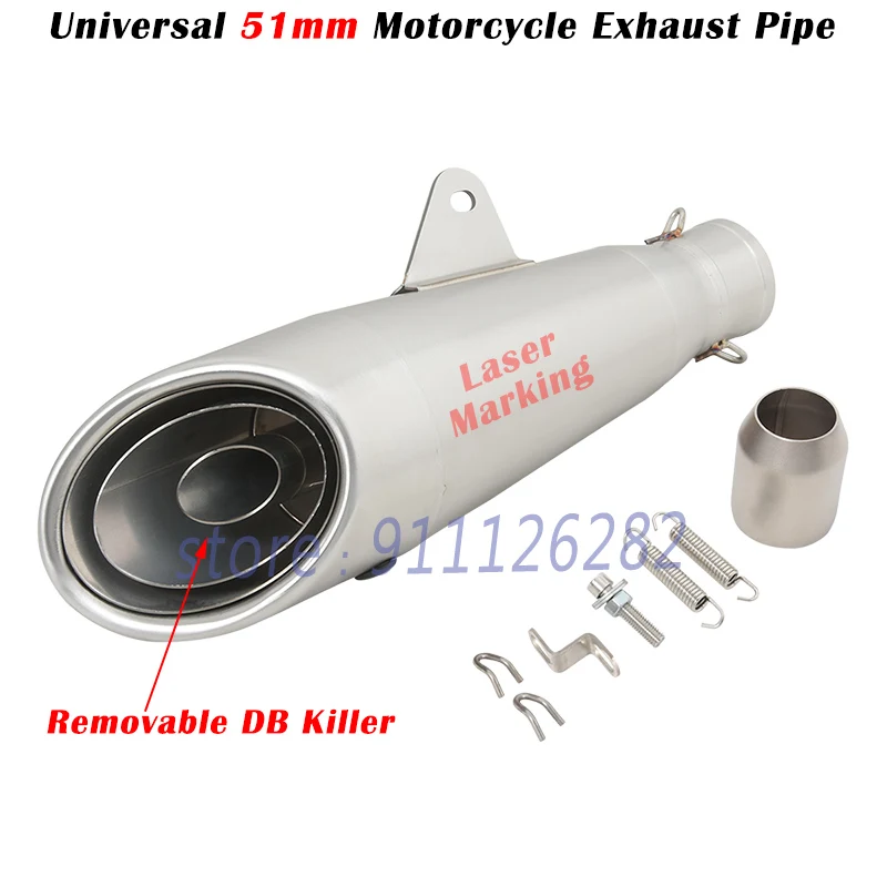 Universal Motorcycle Exhaust Pipe, Motocross Silenciador, DB Killer, Escape Moto para KTM 390, CBR500, ER6N, GSX S750, R1250GS, ZT125, 51mm