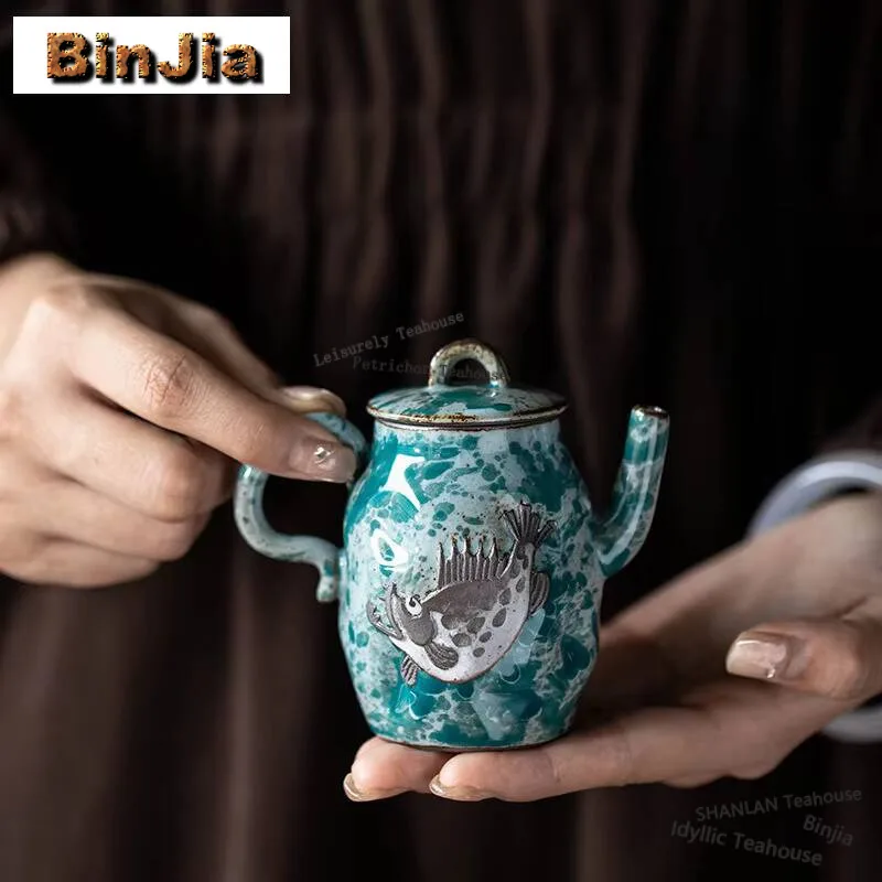 100ML Zhiye Wood-fired Xishi Pot Master Handmade Wealth Fish Tea Pot Tea Brewing Treasure Bottle Kettle Customized Teaset Gifts