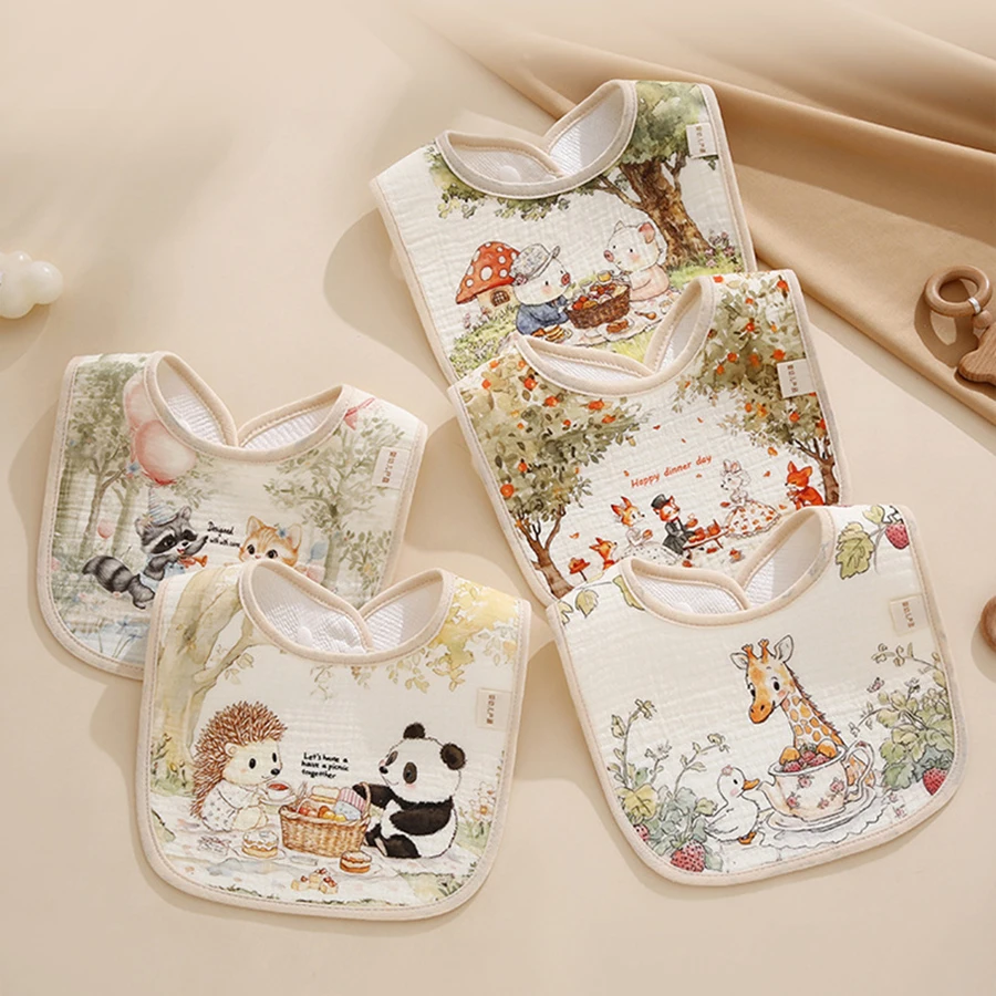 Baberos de Algodón para Bebé, Impermeables, con Cuello Ajustable, Lavables, Absorbentes, para Niñas y Niños