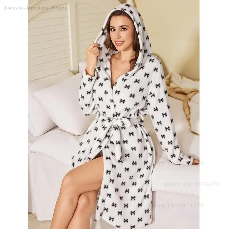 

Осенне-зимний толстый халат с капюшоном, сексуальная фланелевая одежда для сна, женская домашняя одежда, свободная повседневная ночная рубашка, теплая повседневная ночная рубашка