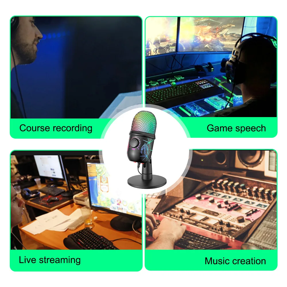 ميكروفون مكثف تقليل الضوضاء V5 لأجهزة الكمبيوتر المحمول ، ميكروفون الألعاب ، تسجيل الكمبيوتر المحمول ، البث المباشر ، الكاريوكي ، مكثف RGB المتوهج #6