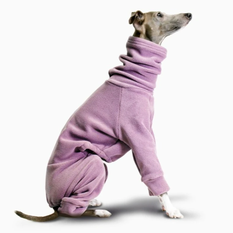 

Комбинезоны для борзых и уиппетов, зимнее теплое пальто с запахом конечностей, фиолетовая роскошная одежда для собак, защита шеи, дизайнерские пальто для собак, большие эластичные