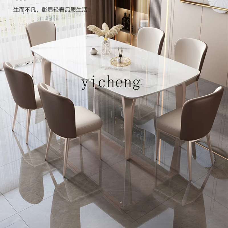 

XL Light Luxury Bright Stone Plate Dining Tables and Chairs Set Living Room Super Crystal Stone Rectangular Dining Table