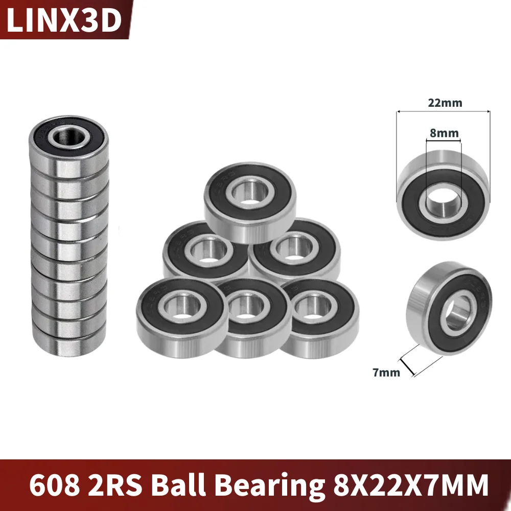 608 2RS Ball Bearing ABEC-1 8x22x7mm Sealed Deep Groove Steel Bearing 608RS Z3V3 For 3D Printer Mechanical Parts