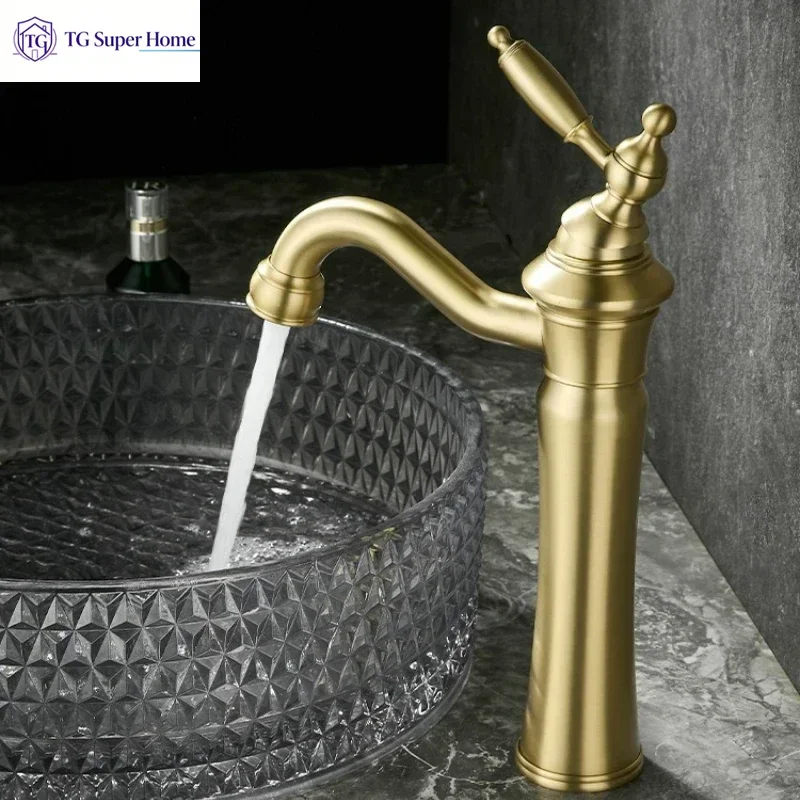 Vintage Solid Brass Under-Counter Washbasin Tap for the Bathroom, Single-Hole, Hot and Cold Water, Splash-Proof