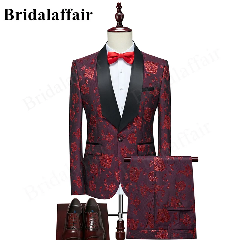 

Bridalaffair Burgundy Suit Formal Business Wedding Suits For Male Best Man Blazer Groom Tuxedos Slim Fit Costume Homme Mariage