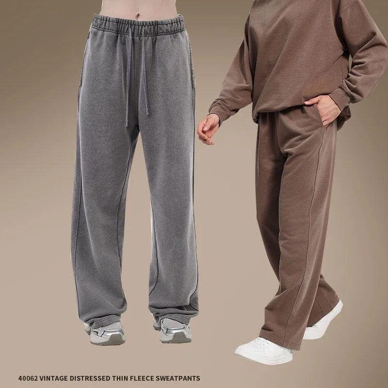 

R2026 Новые etro осенне-зимние мужские спортивные штаны из стираного хлопка в стиле батик, свободные однотонные брюки для бега унисекс, тяжелые, 480 г/м2