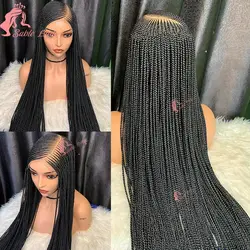 Synthetic Full Lace Knotess Braided Wigs Side Part Braids Wig Twist Braided Wigs For Black Women Box Braids Lace Front Wigs 36‘’