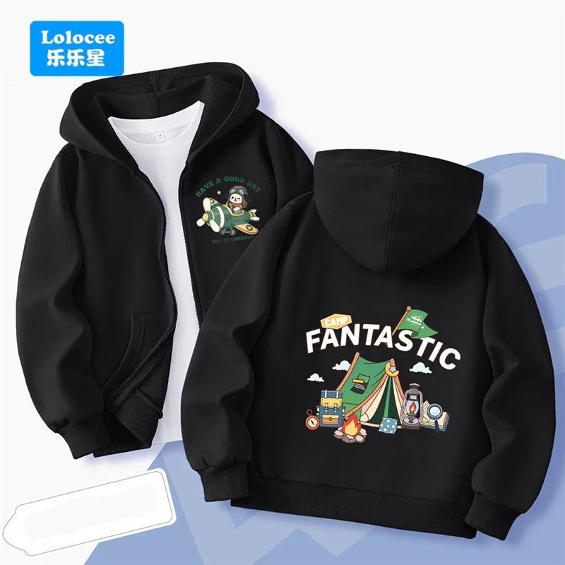 

Детская куртка на молнии с длинными рукавами и принтом для кемпинга, пальто, тонкая верхняя одежда для мальчиков, весенне-осенняя хлопковая толстовка с капюшоном LYZP1