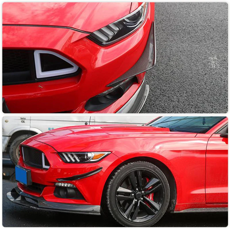 Carbon Fiber Front Bumper Splitters Trim Cover for Ford Mustang GT350 Coupe 2015-2017 Fog Lamp Fins Trim Canards Forged Carbon