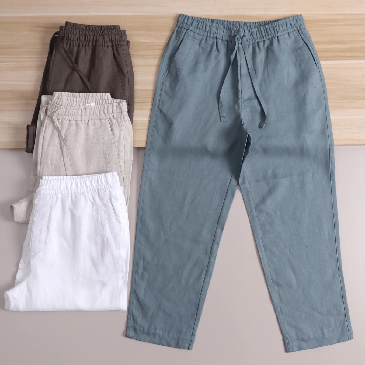 

Comfortable Drapey 100% Linen Washed Japanese Style Loose Tapered Casual Nine-Piece Pants Men's Fashionable Linen Trousers