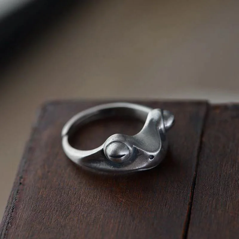 Retro Distressed Frog Ring For Men Punk Gothic Adjustable Open Ring Handmade Antique Tin Drawing  Jewelry Creative Accessories