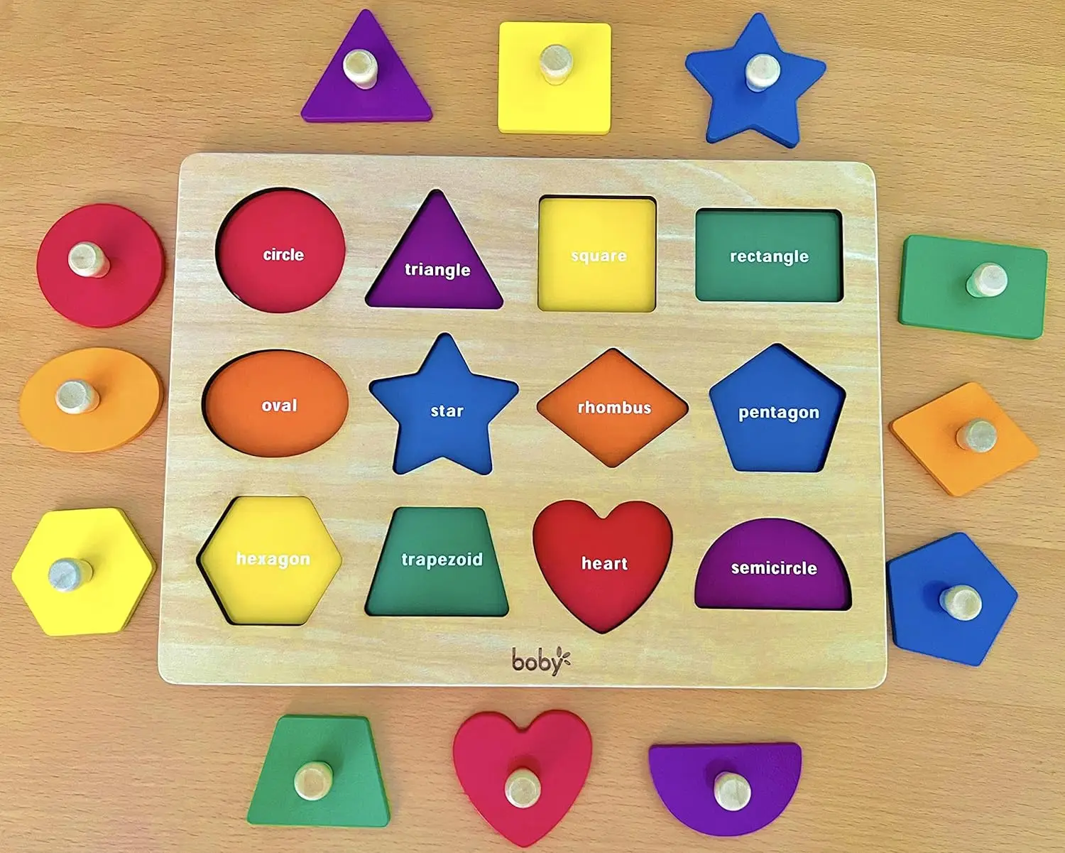 Montessori speelgoedvorm Peg-puzzels Babypuzzel 12-18-24 maanden met knop voor baby-peuters 1-3