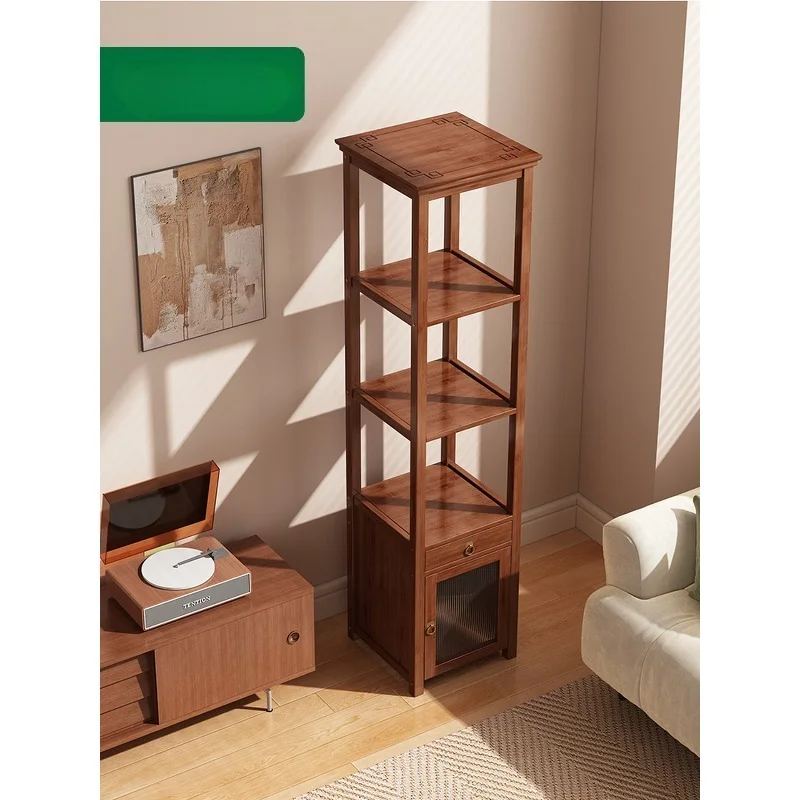 Solid wood Chinese small shelf wooden shelf narrow tea room tea rack tea cabinet antique rack light luxury