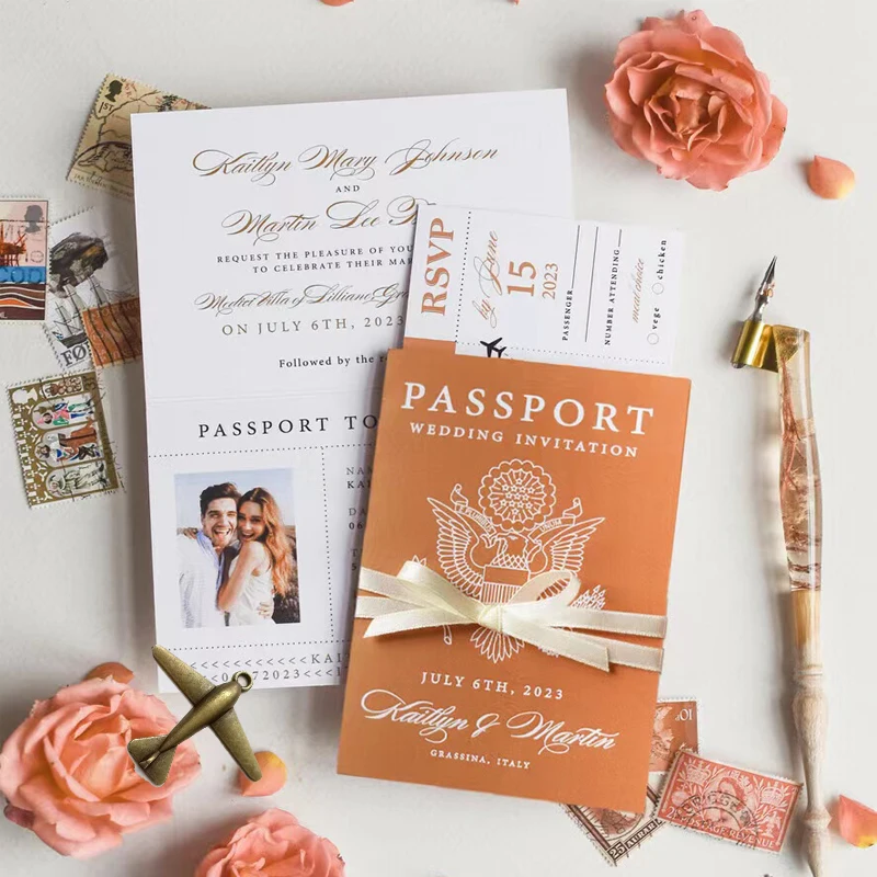 Imagem -06 - Birthday Party Presentes de Casamento Cores Personalizadas Text Paper Convites Passport Boarding Pass Ingressos Convidar Cartão para Convidados 35 Pcs