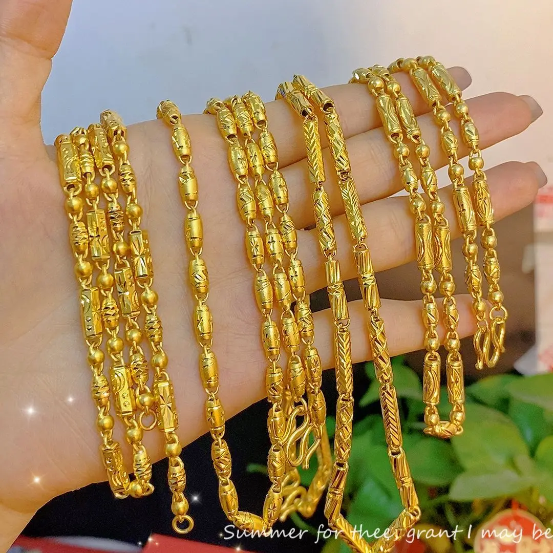 

Luxury men's jewelry 9999 24K real gold 4mm hexagonal necklace domineering men's hollow carving Buddha beads necklace chain