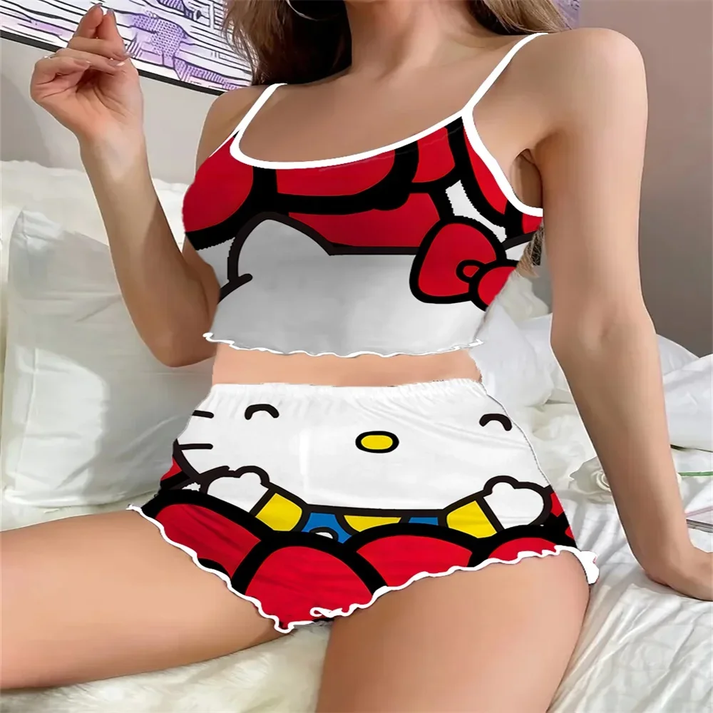 

Sexy Charming Suspender Sleepwear for Women New Comfortable Female Summer Pajama Lovely Hello Kitty Pattern Women's Nightwear