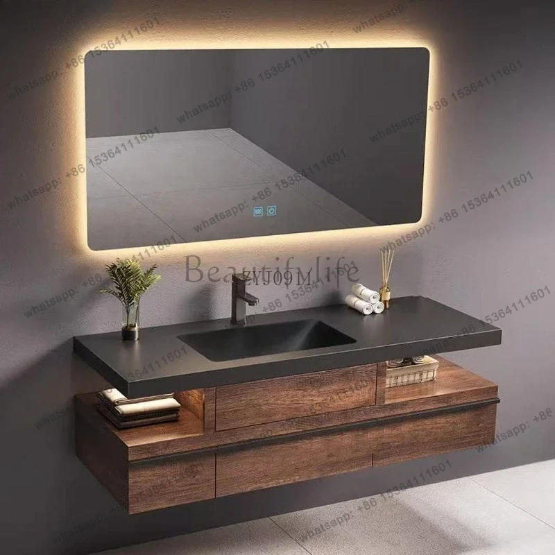 

Simple rock slab integrated basin bathroom cabinet combination toilet washbasin cabinet combination