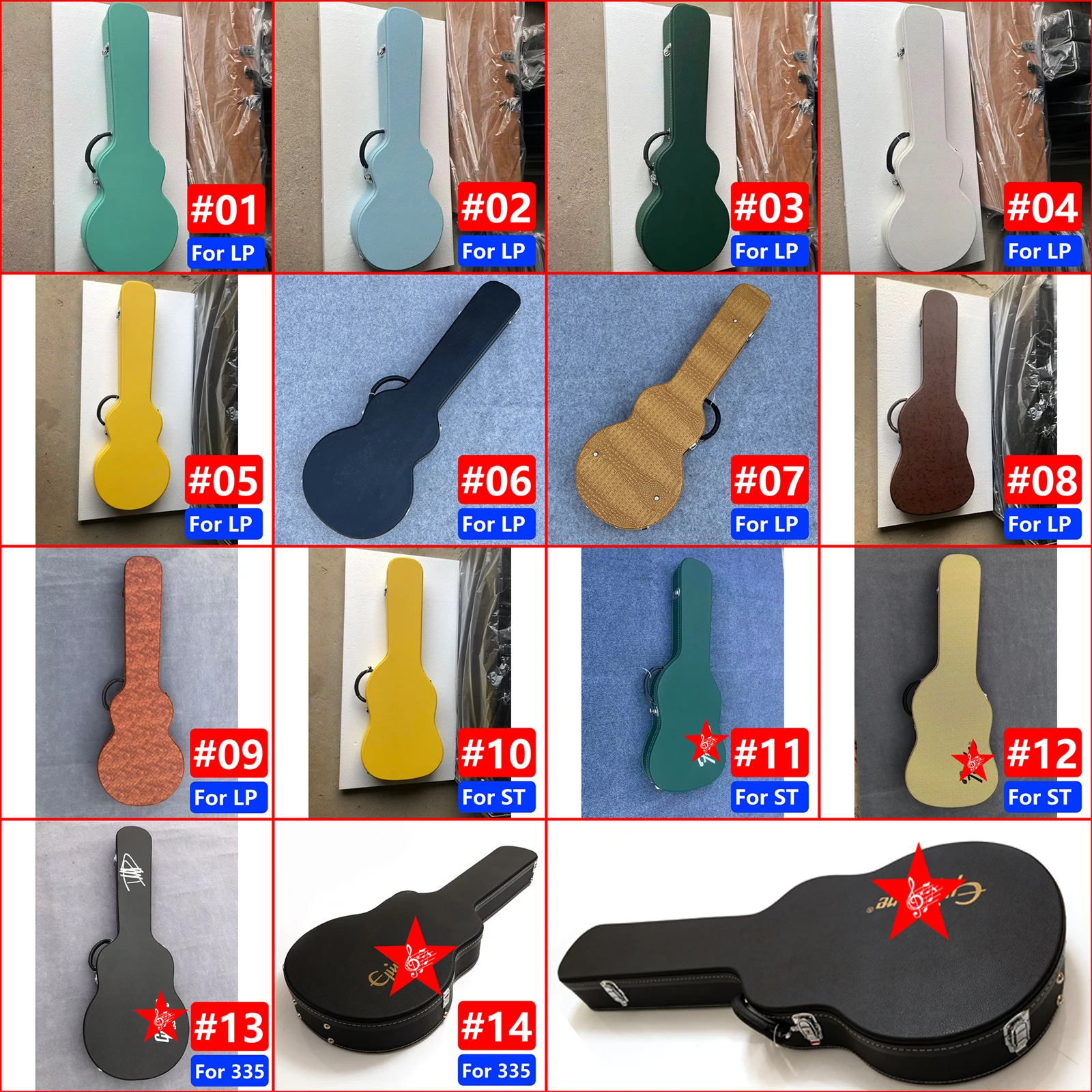 Premium Guitar Hard Case Multiple Sizes & Colors, Red/Black Plush Interior,for LP/ST/ES-335 Electric Guitar Durable Leather Case