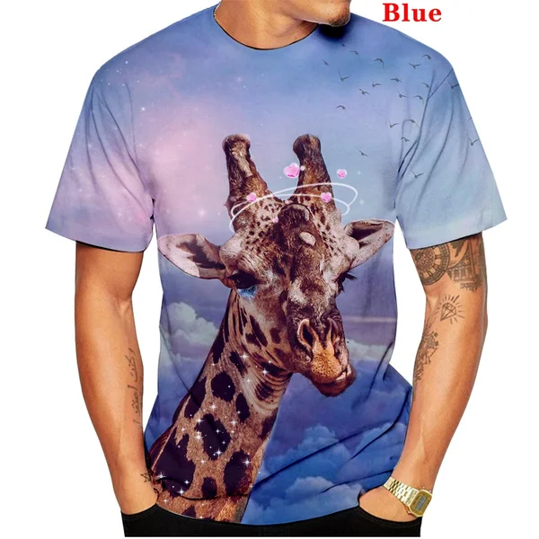 

Cool Novelty Giraffe 3d Print Graphic Short Sleeve T Shirt Fashion Casual Tee