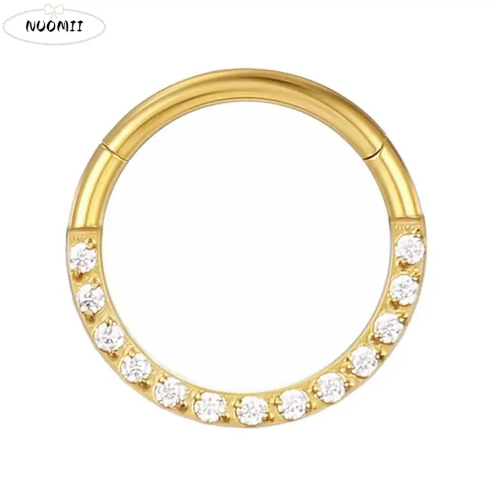 حلق فضي فاخر أقراط الغضروف الذهبي لامعة التيتانيوم حجر الراين خاتم الأنف ثقب صغير الشفاه الدائري هدية #1