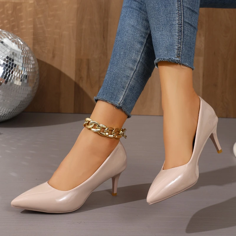 2025 جديد مثير حذاء نسائي بكعب عالٍ كلاسيكي السيدات مضخات الخريف فستان من الجلد الناعم كعب أحذية للنساء مأدبة الزفاف عالية الكعب