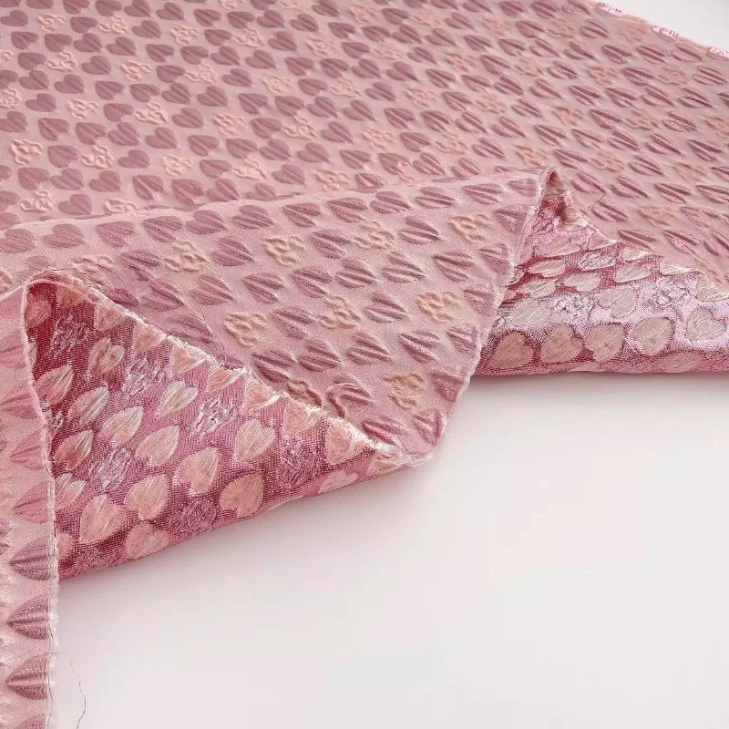 

Full-Pink Heart Embossed Bubble Texture Fabric Spring Summer Puffed Material Girls Dresses Puffy Skirts Apparel Fashion Textile