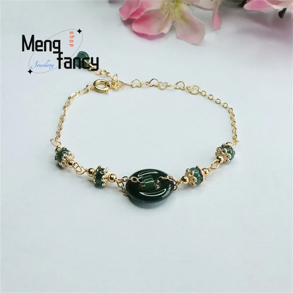 

Natural Jadeite Bracelet Blue Water Ping An Button Amulet Exquisite Elegant Charm High-grade Luxury Quality Jewelry Holiday Gift