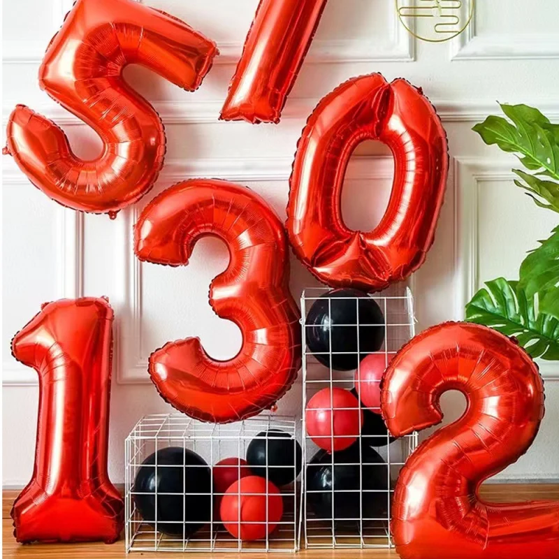 

32inch Red Aluminum Foil Number Balloons Birthday Numbers 12345789 Balloons Baby First Birthday Decoration